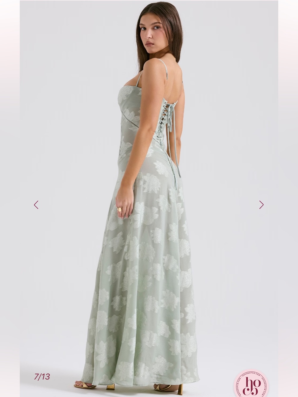 HOUSE OF CB Seren Pistachio Floral Lace Back Maxi Dress NWOT - Picture 3 of 9